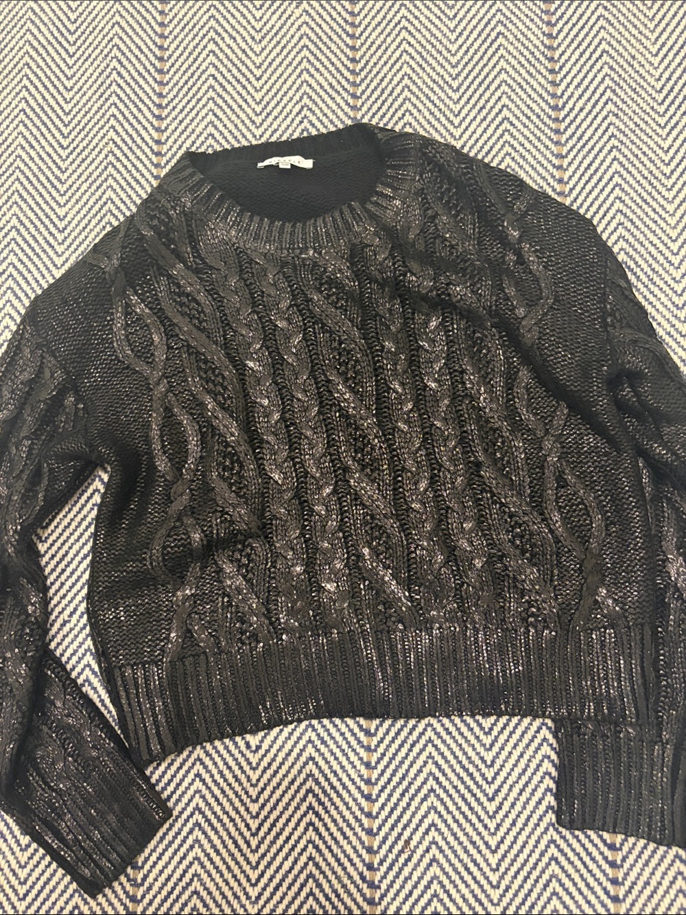 Miracle Black Metallic Cable Knit Crewneck Sweater